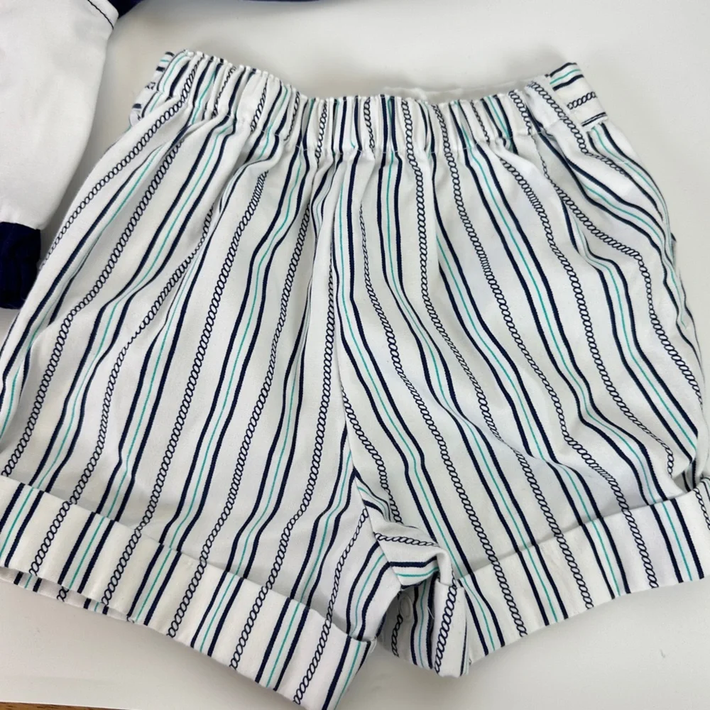 Vintage 18 Months Baby‎ Toddler 2 PC Outfit Set Sail Boat Nautical Teal & Navy